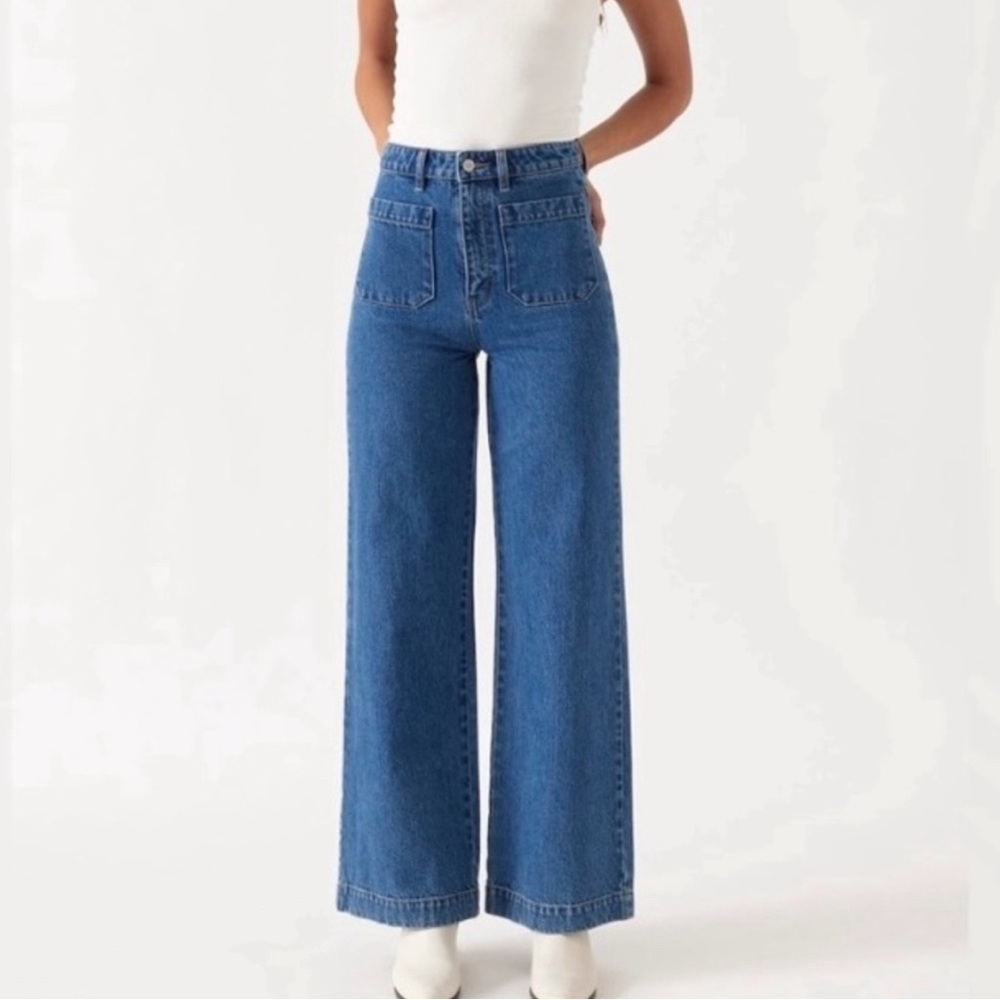 ROLLA’S High Rise Wide Leg Jean G’day Mate Dark Wash Size 28